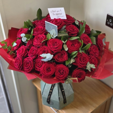 Luxury Naomi Red Rose Bouquet 50 Stems